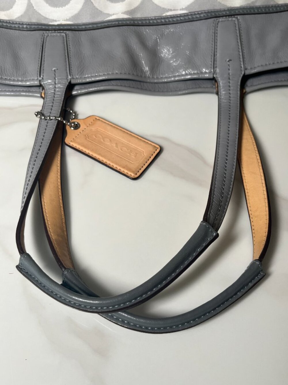 Coach Audrey Op Art Signature Tote 17035 Gray White Jacquard Patent Leather Bag - Picture 7 of 15